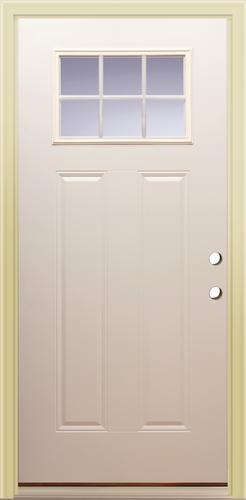 36" Raised Panel Steel or Fiberglass, Insulated, Double Bore Left In-Swing Craftsman 6-Lite Top Glass