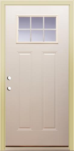 36" Raised Panel Steel or Fiberglass, Insulated, Double Bore Right In-Swing Craftsman 6-Lite Top Glass
