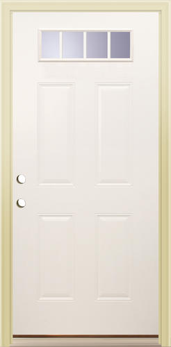 36" Raised Panel Steel or Fiberglass, Insulated, Double Bore Right In-Swing 4-Lite Grills Top Glass