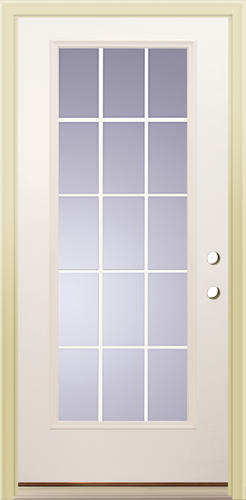 36" Raised Panel Steel or Fiberglass, Insulated, Double Bore Right In-Swing Full Glass 15- Lite
