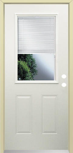 36" Raised Panel Steel or Fiberglass, Insulated, Double Bore Left In-Swing, 1/2 Glass with Internal Blinds