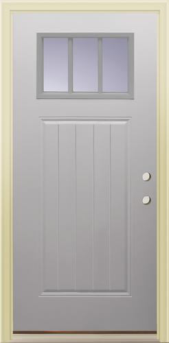 36" Raised Panel Steel or Fiberglass, Insulated, Double Bore Left In-Swing Mission Plank Top Glass