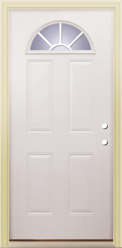36" Raised Panel Steel or Fiberglass, Insulated, Double Bore Left In-Swing Sunburst Glass