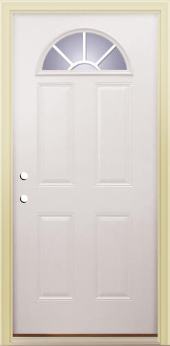 36" Raised Panel Steel or Fiberglass, Insulated, Double Bore Right In-Swing Sunburst Glass